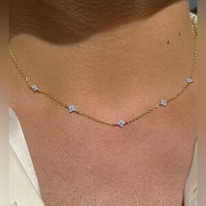 NWT Dainty 14K Gold Plated Choker Necklace Non Tarnish Small Cute Clover Flower